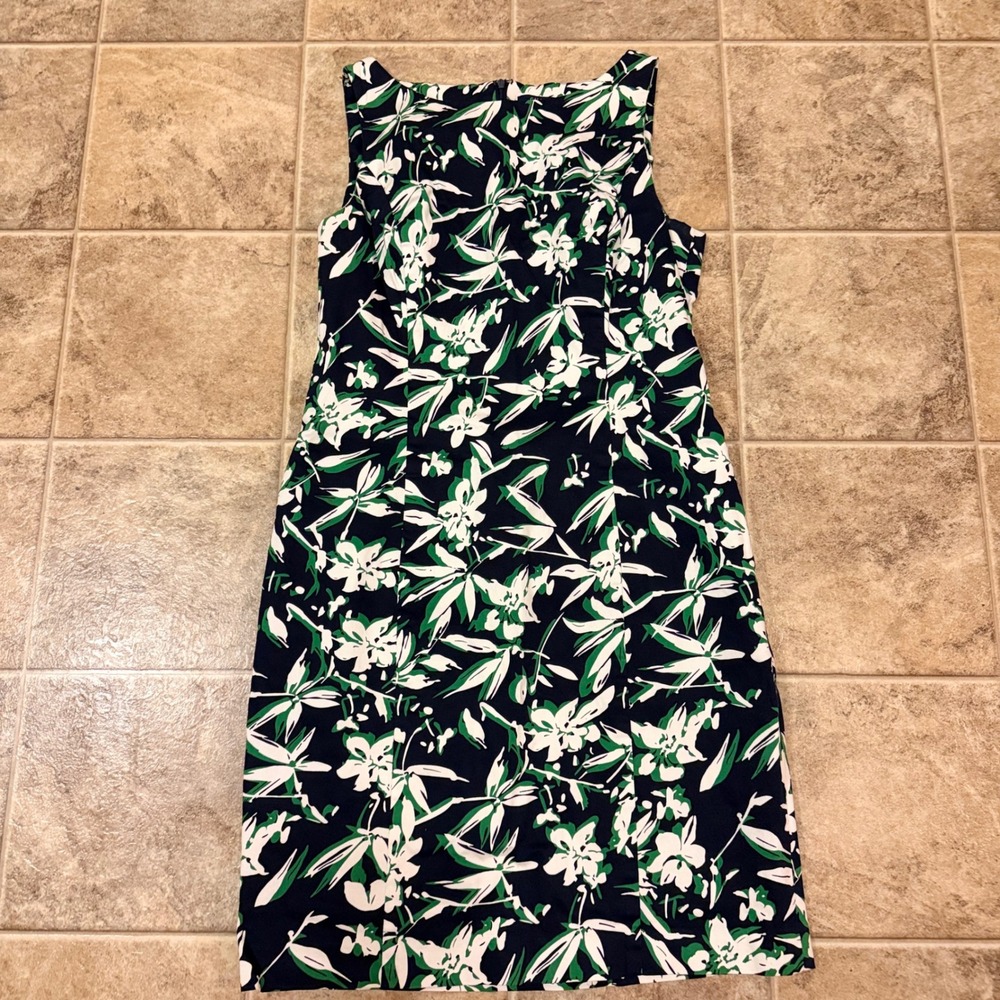 Chaps Womens Black Green Floral Sleeveless Boat Neck Sheath Dress Size 12